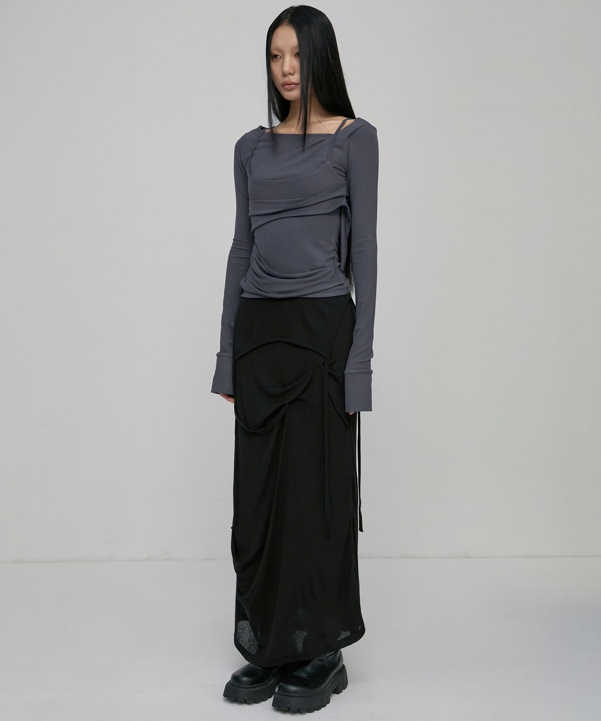 플레어업(FLAREUP) Layered Bustier Long Sleeve (FL-105_Charcoal)