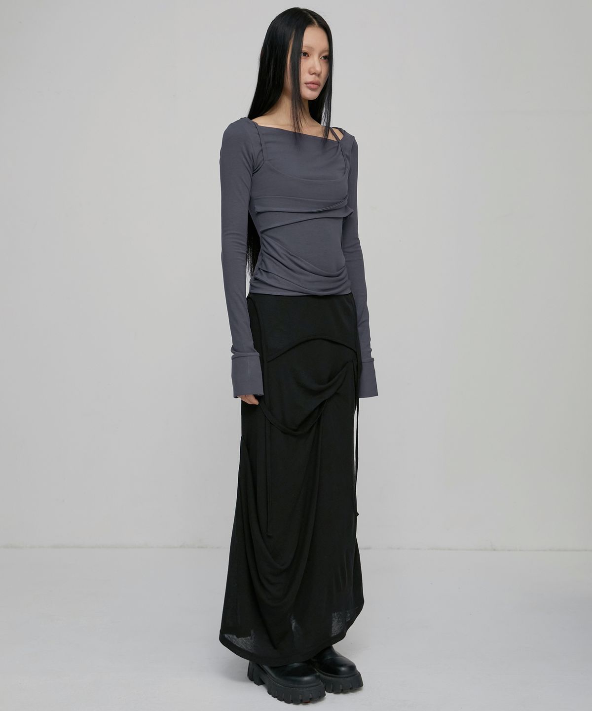 플레어업(FLAREUP) Layered Bustier Long Sleeve (FL-105_Charcoal)