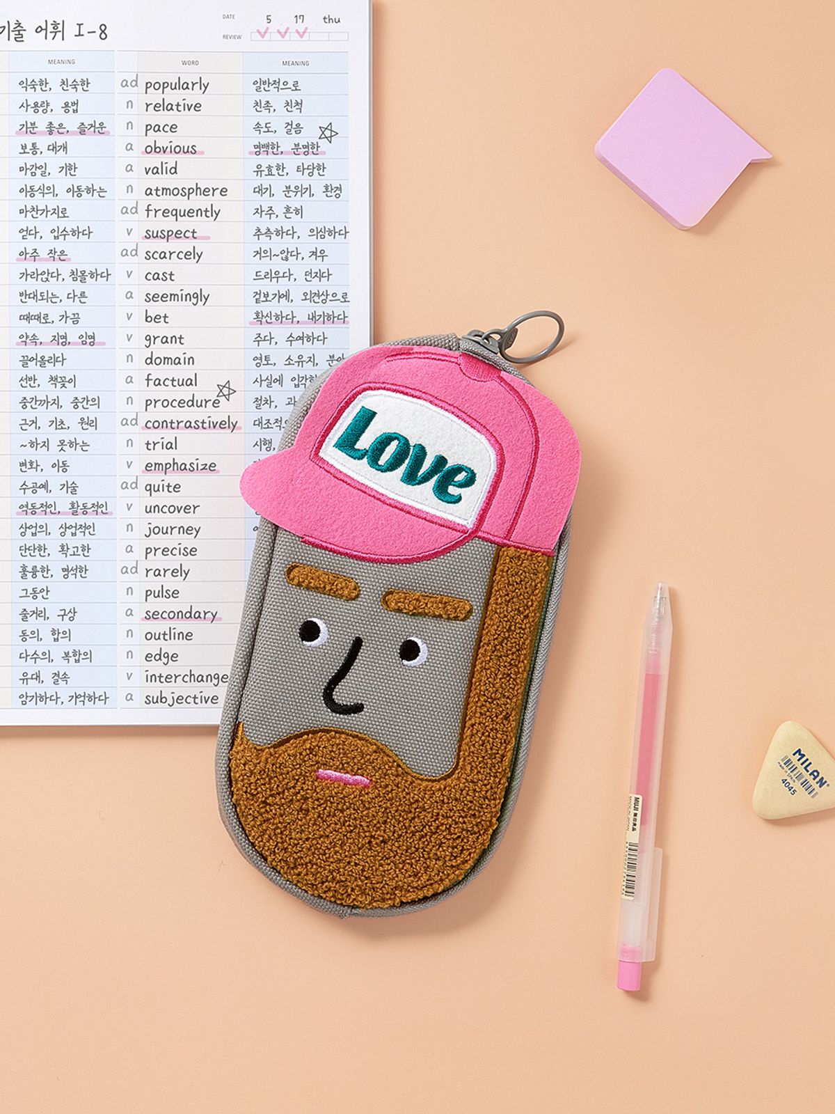 테이블토크(TABLETALK) 캔버스 필통 부클 자수 펜 파우치_비니버블_러비브로
