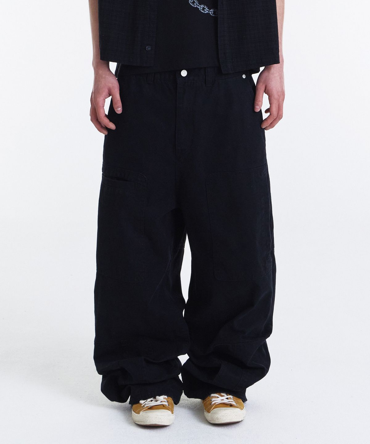 기철(KICHUL) Asym Vintage Cargo Pants (Washed Black)