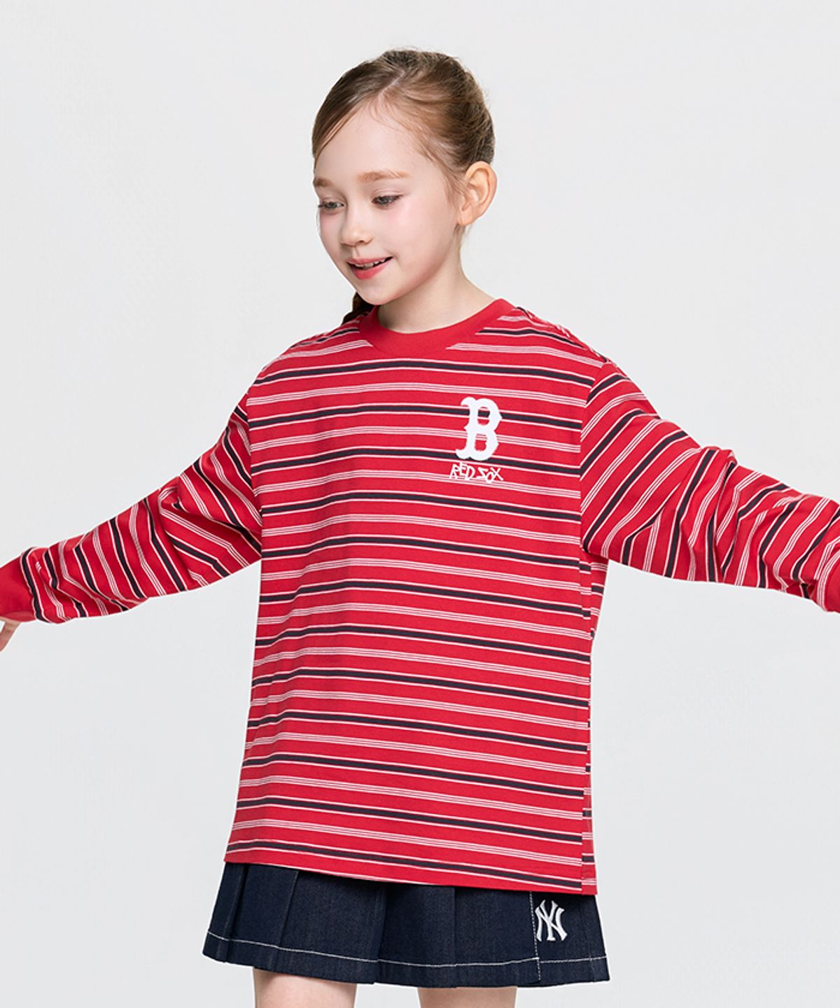 엠엘비 키즈(MLB KIDS) 스트릿 베이직 스트라이프 긴팔 티셔츠 BOS (D.Red)