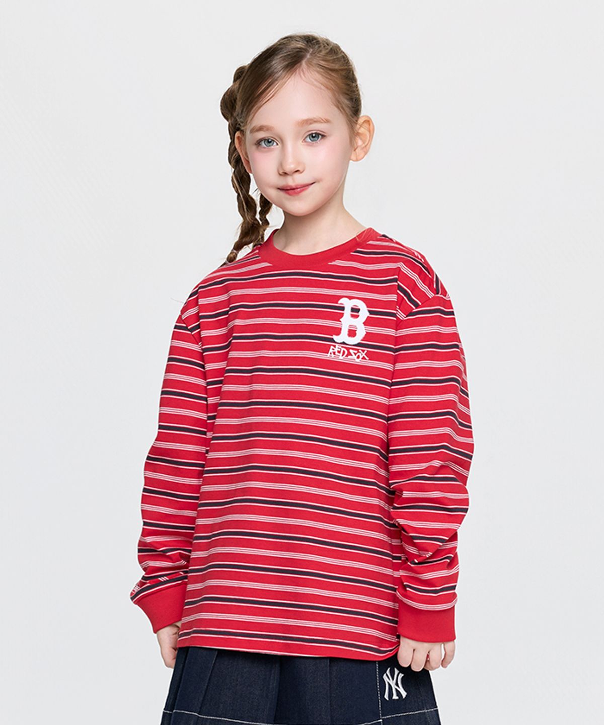 엠엘비 키즈(MLB KIDS) 스트릿 베이직 스트라이프 긴팔 티셔츠 BOS (D.Red)