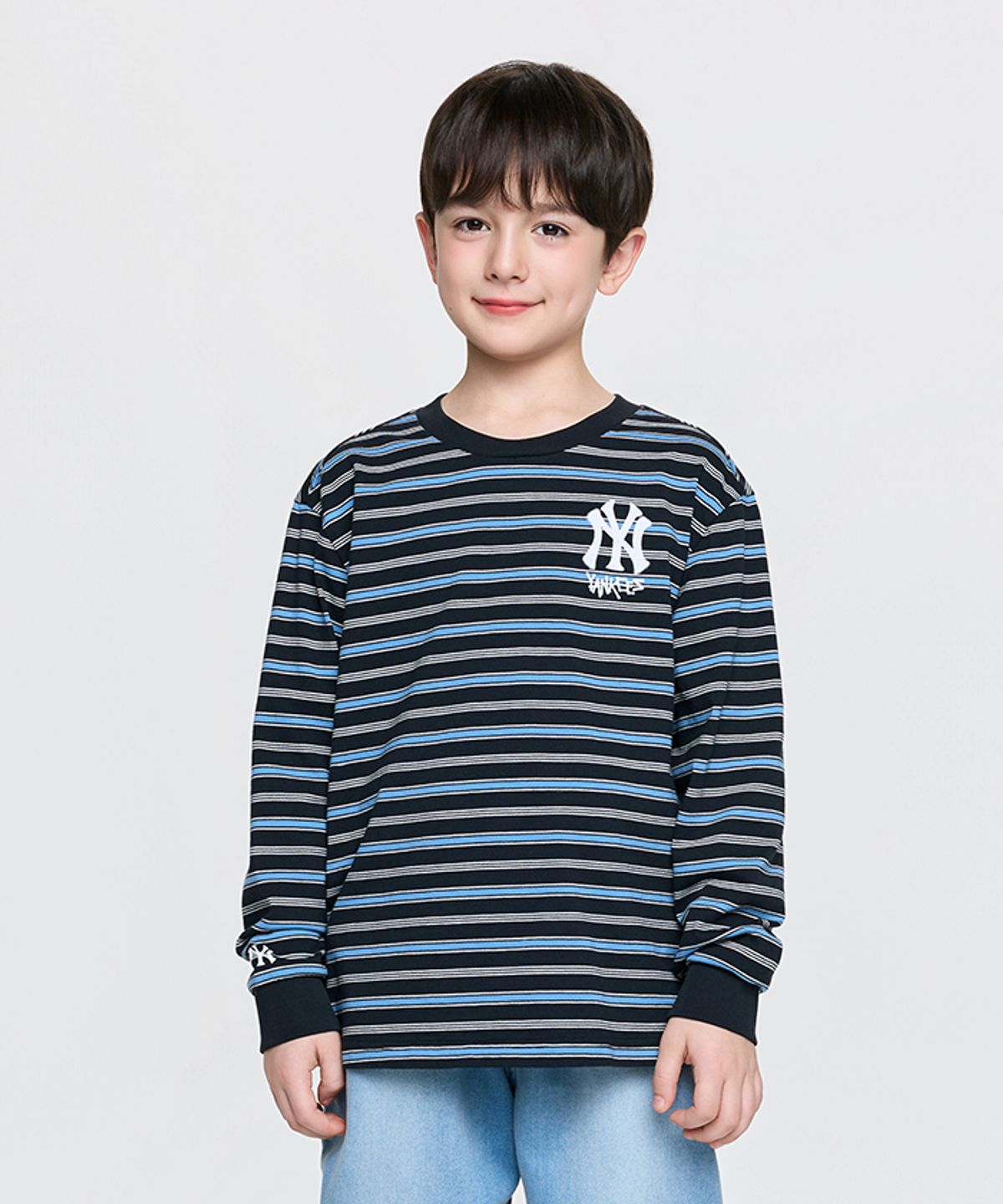 엠엘비 키즈(MLB KIDS) 스트릿 베이직 스트라이프 긴팔 티셔츠 NY (Black)