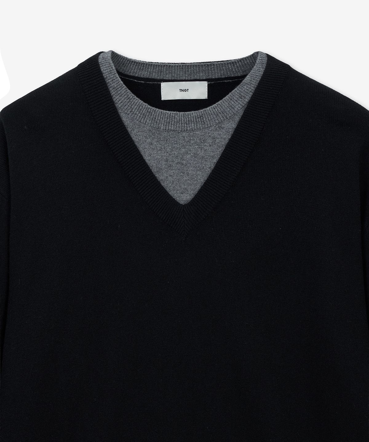 티엔지티 우먼(TNGT WOMAN) W Layered V-Neck Knit Top (Black) TNSW6E102BK