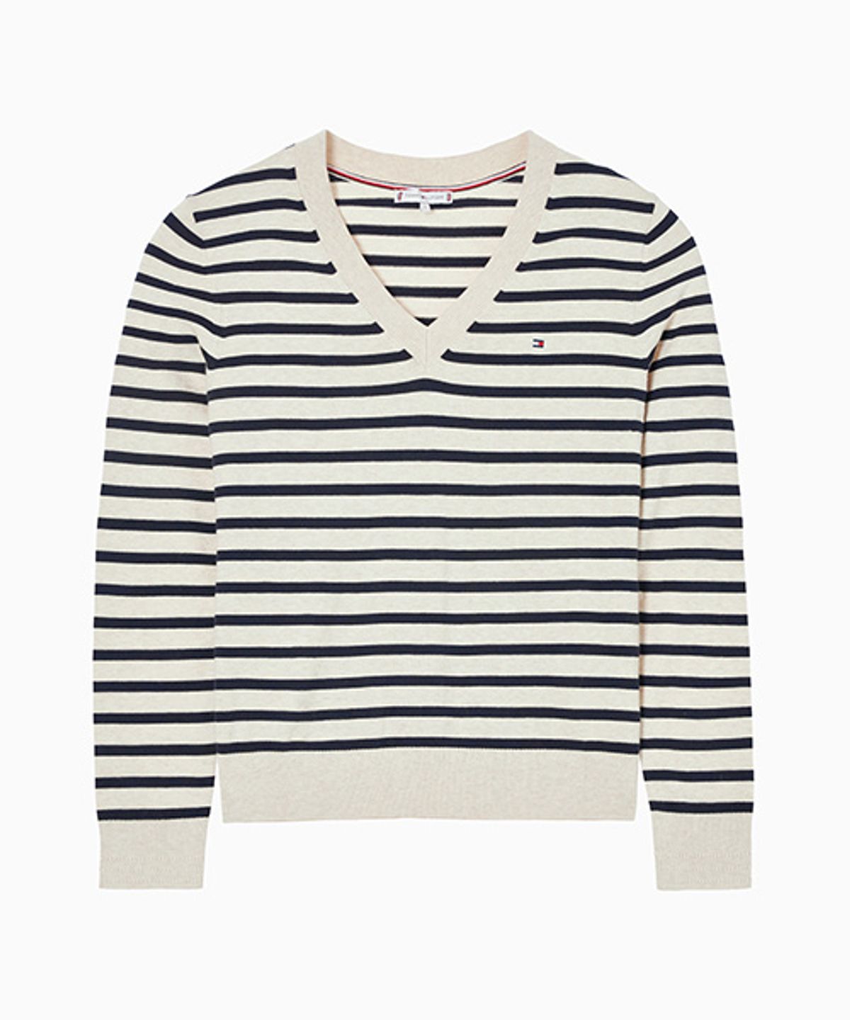 타미힐피거(TOMMY HILFIGER) 코튼 스트라이프 브이넥 풀오버 (T22G0KTO006WT20AC)