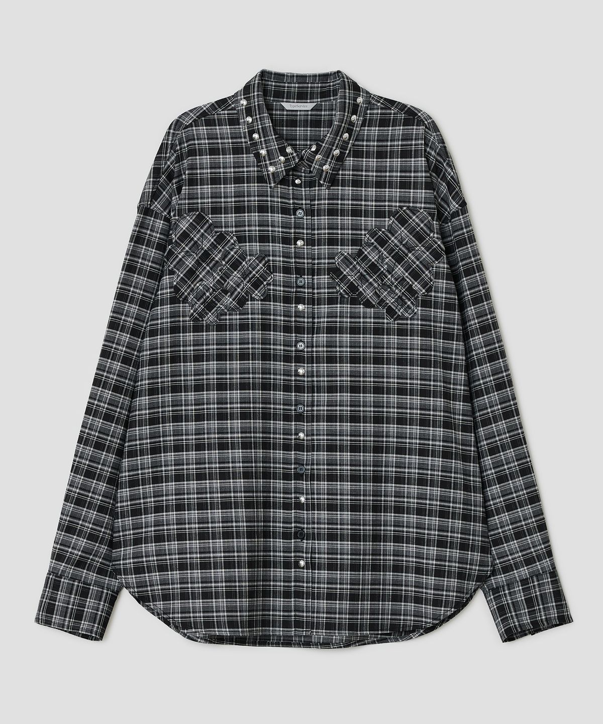 타입서비스(TYPESERVICE) Hotfix Embroidered Check Shirt [Black]