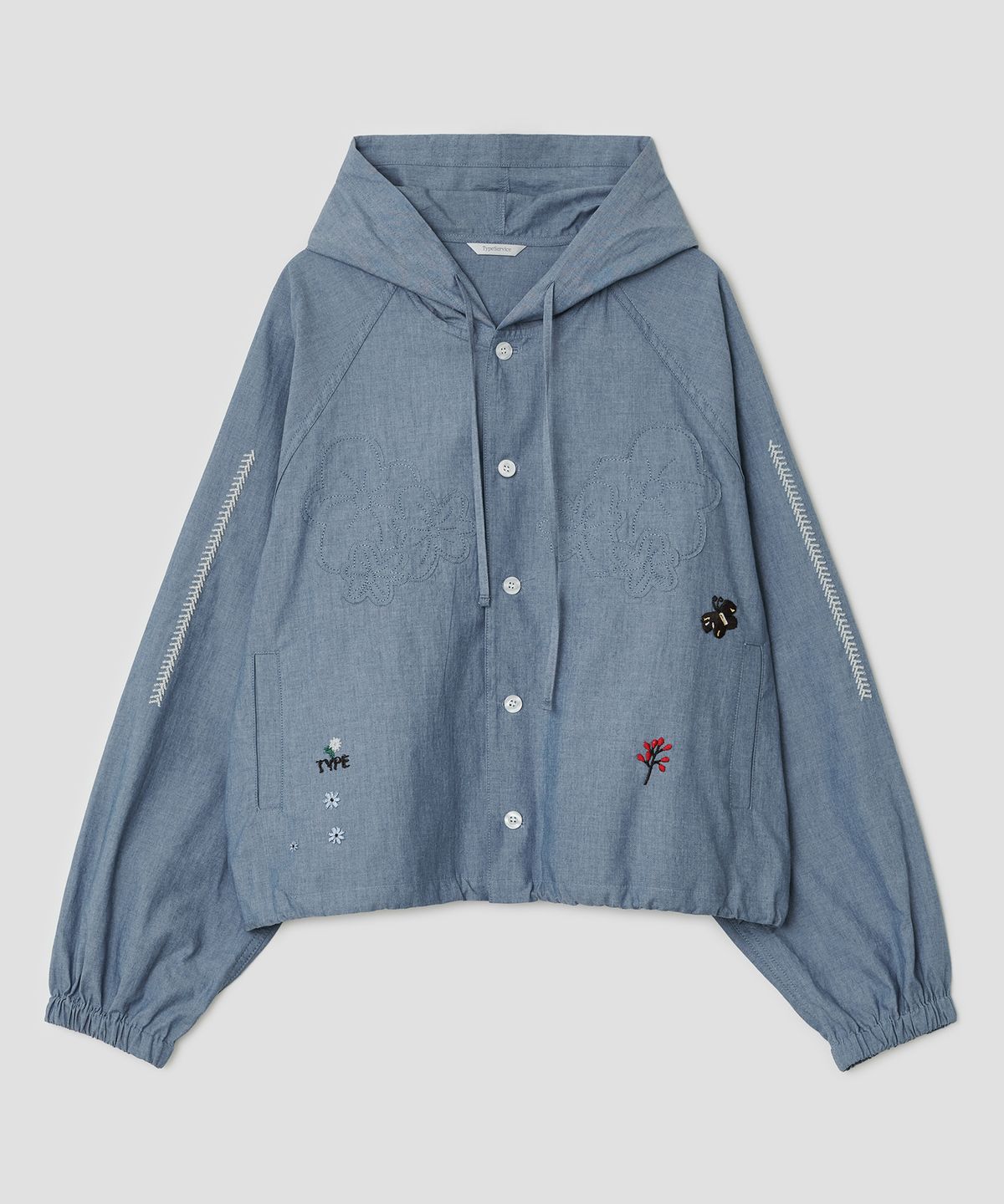 타입서비스(TYPESERVICE) Embroidered Raglan Denim Hood Shirt [Blue]