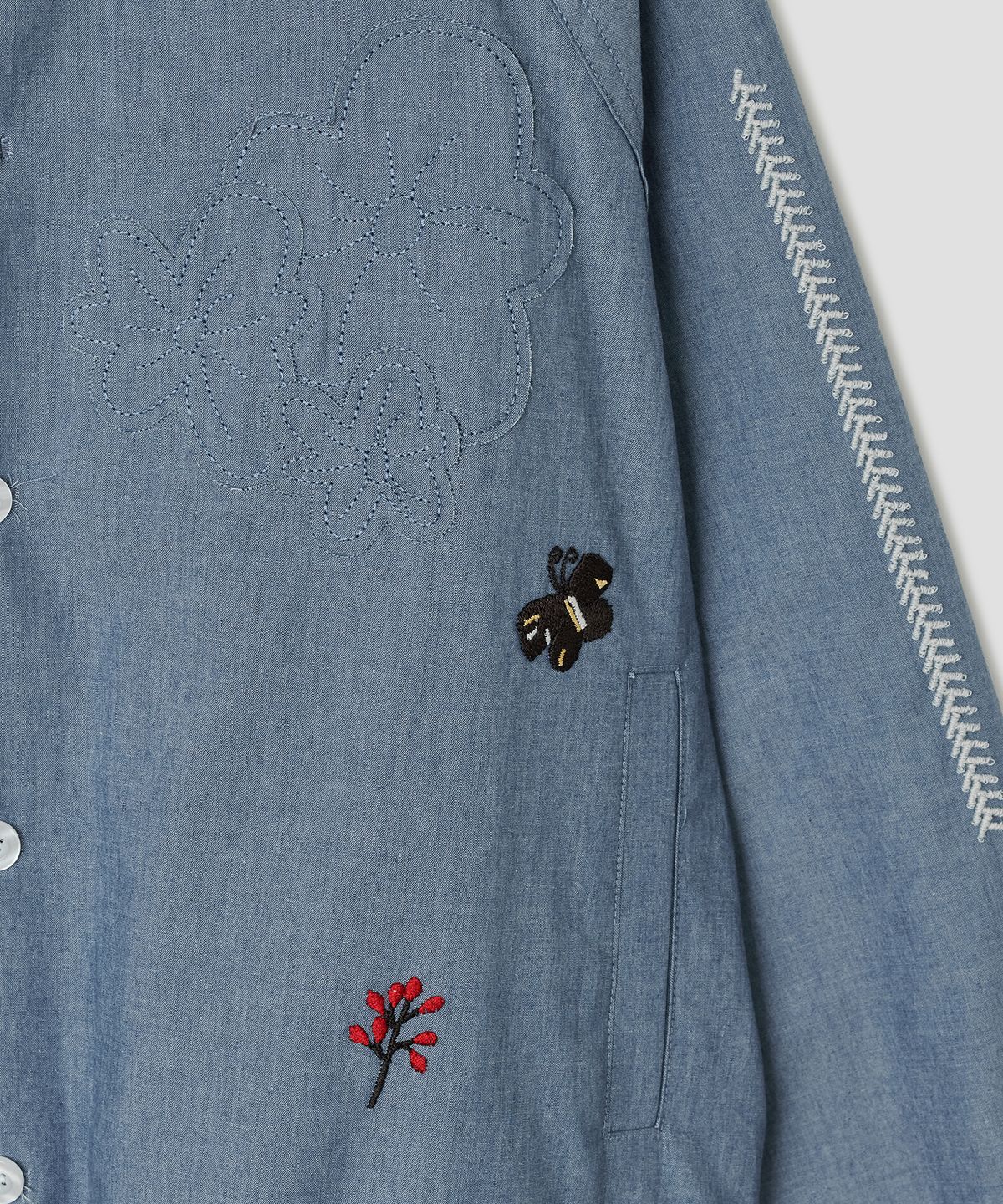 타입서비스(TYPESERVICE) Embroidered Raglan Denim Hood Shirt [Blue]