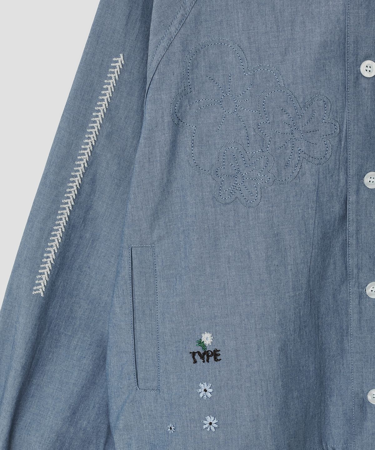 타입서비스(TYPESERVICE) Embroidered Raglan Denim Hood Shirt [Blue]