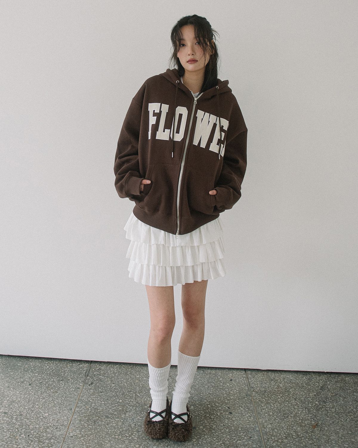 해비즘(HAVISM) CORDUROY FLOWER ZIP UP HOOD(BROWN)