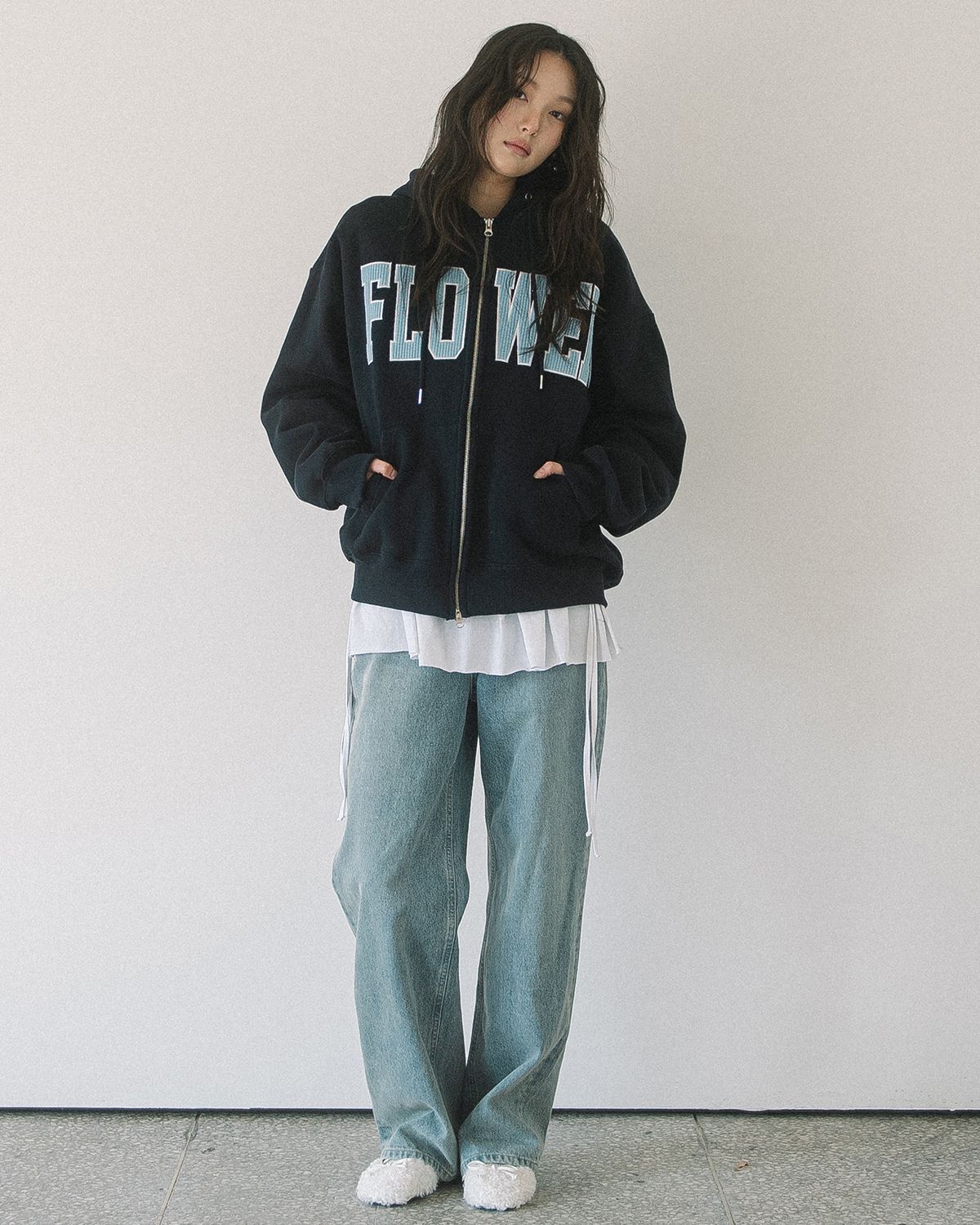 해비즘(HAVISM) CORDUROY FLOWER ZIP UP HOOD(NAVY)