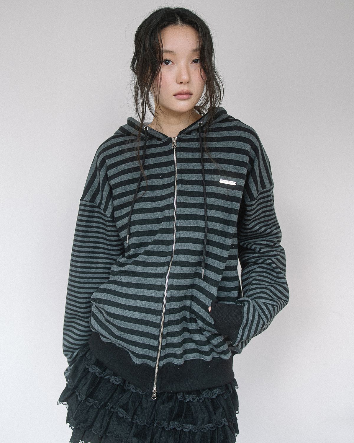 해비즘(HAVISM) MULTI STRIPE ZIP UP HOOD(BLACK)