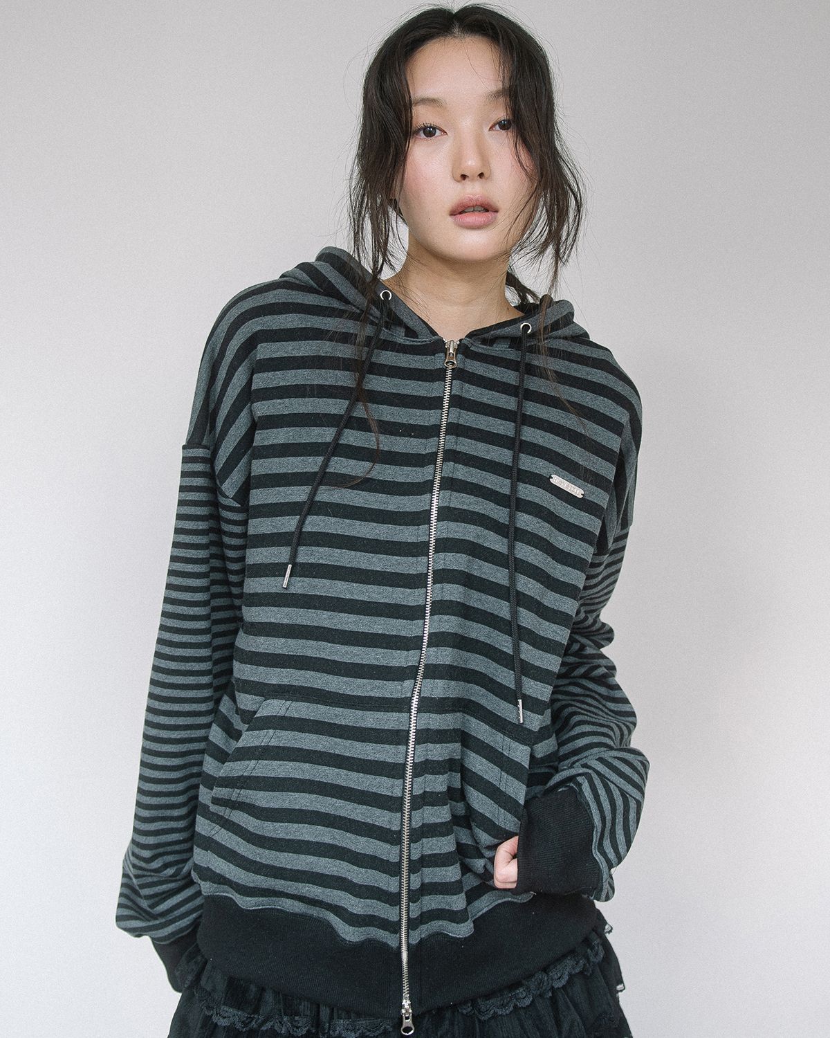 해비즘(HAVISM) MULTI STRIPE ZIP UP HOOD(BLACK)