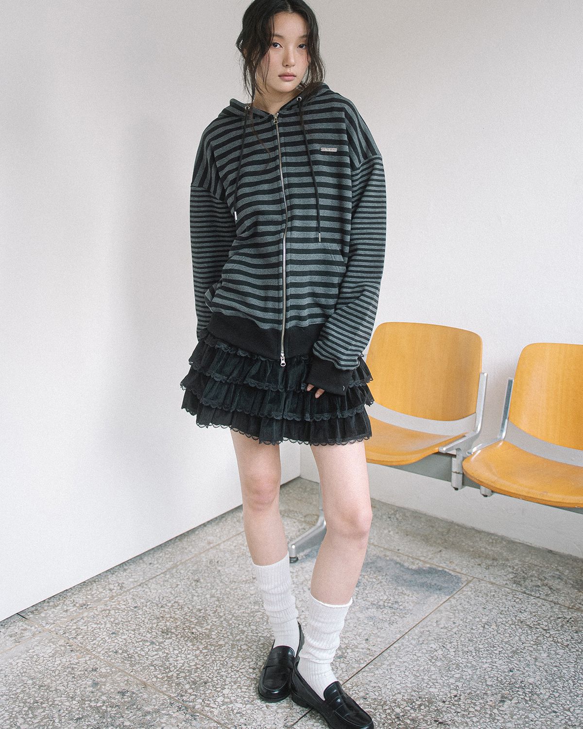 해비즘(HAVISM) MULTI STRIPE ZIP UP HOOD(BLACK)