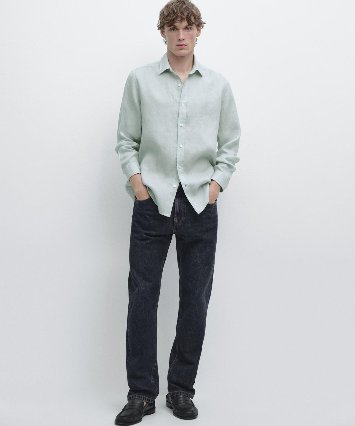 마시모두띠(MASSIMO DUTTI) 100% 린넨 슬림핏 셔츠