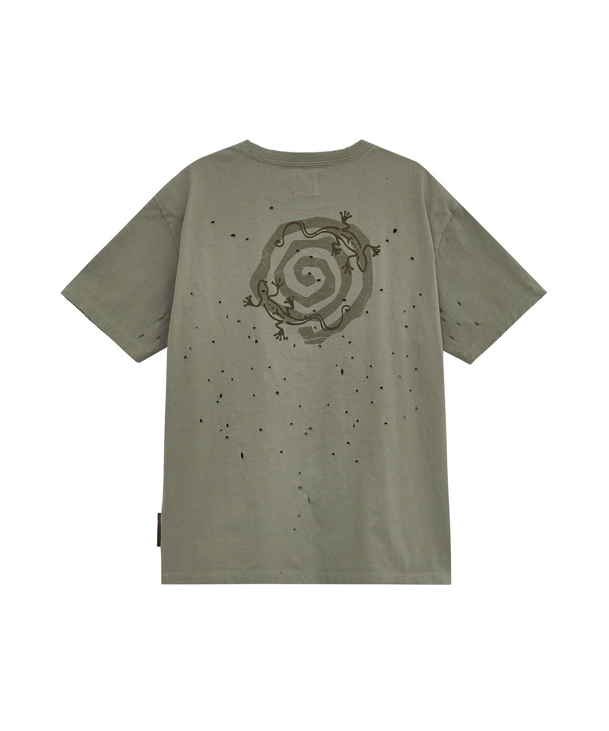 데프가먼츠(DEFGARMENTS) SPIRAL LIZARD DAMAGED T-SHIRTS [KHAKI]