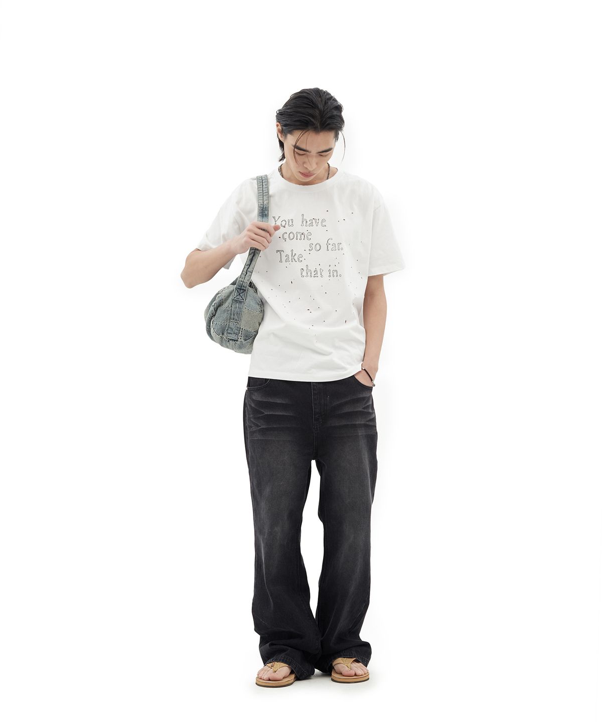 데프가먼츠(DEFGARMENTS) GRUNGE TEXT DAMAGED T-SHIRTS [WHITE]
