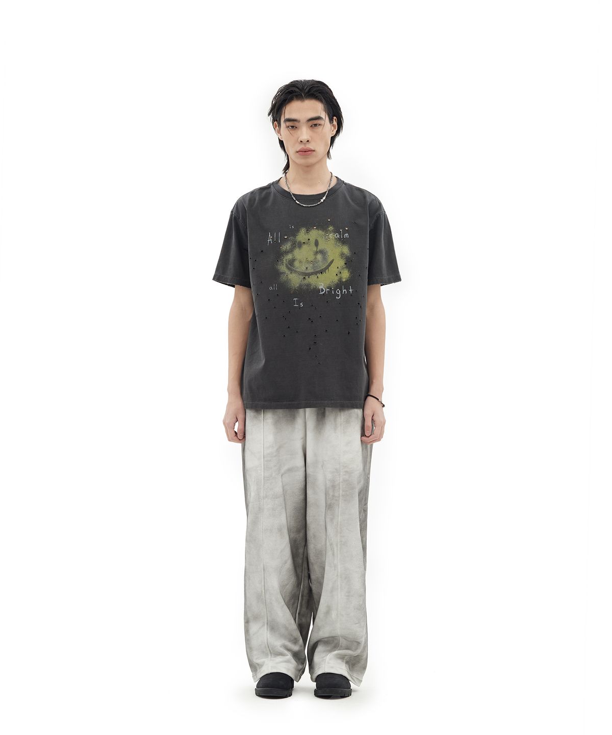데프가먼츠(DEFGARMENTS) SMILE DAMAGED T-SHIRTS [CHARCOAL]