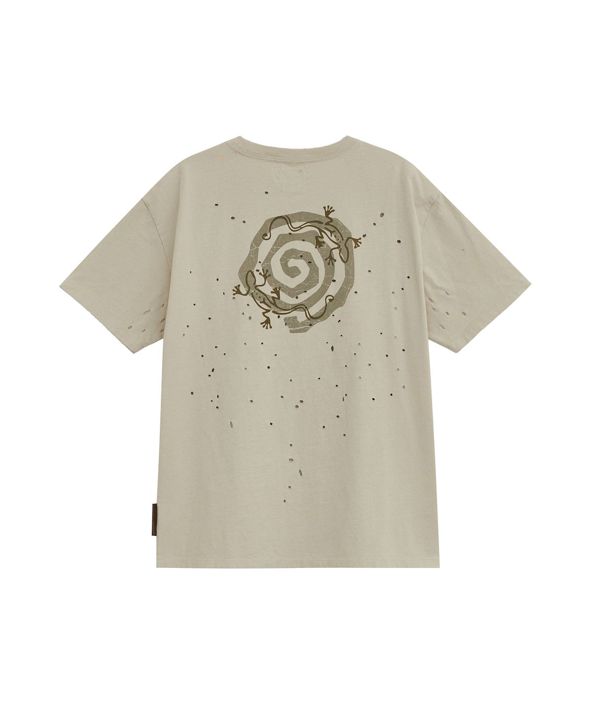 데프가먼츠(DEFGARMENTS) SPIRAL LIZARD DAMAGED T-SHIRTS [BEIGE]