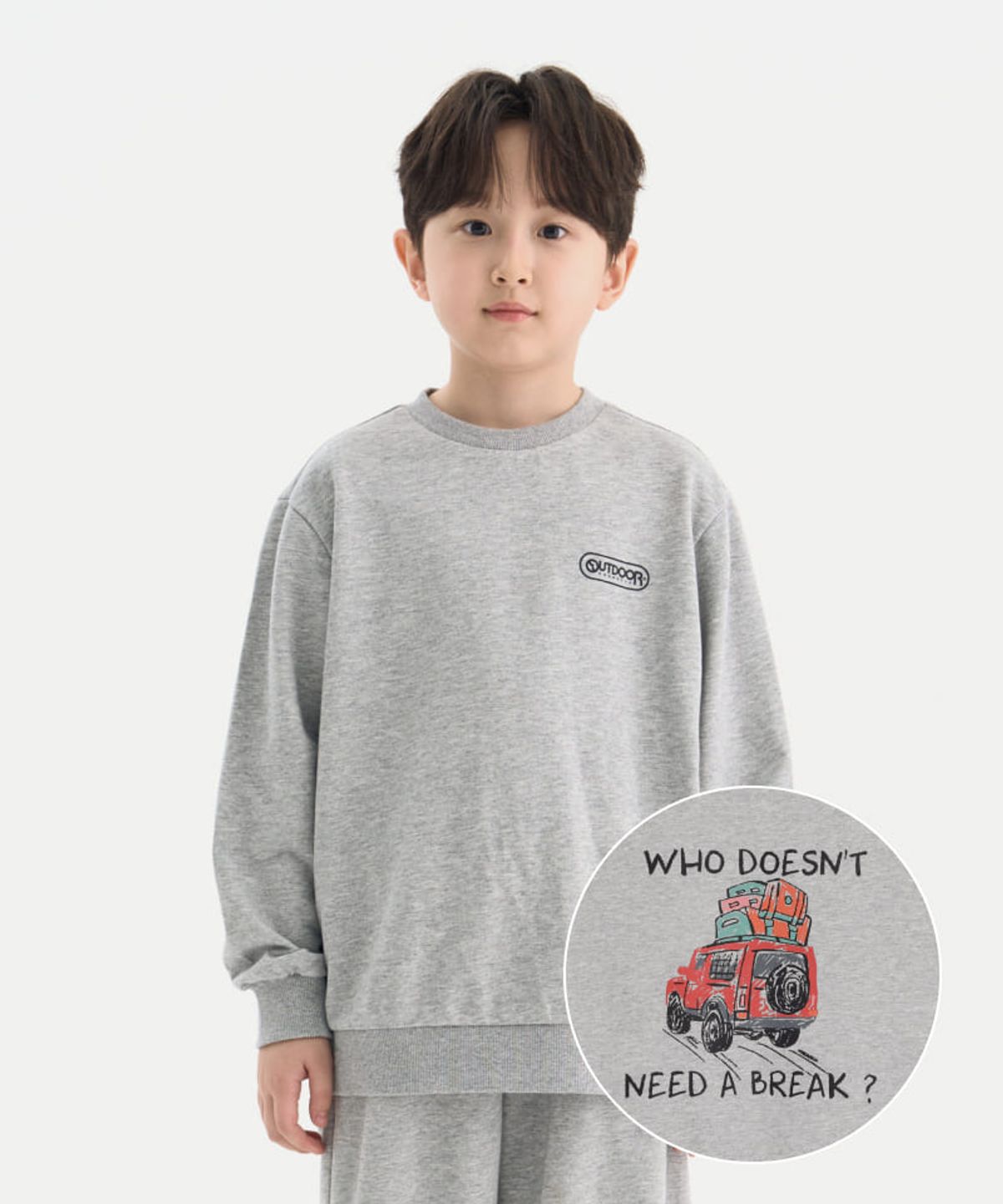 아웃도어 프로덕츠 키즈(OUTDOOR PRODUCTS KIDS) 미니쮸리 백 그래픽 맨투맨 (멜란지) OD261IMM08_MLG