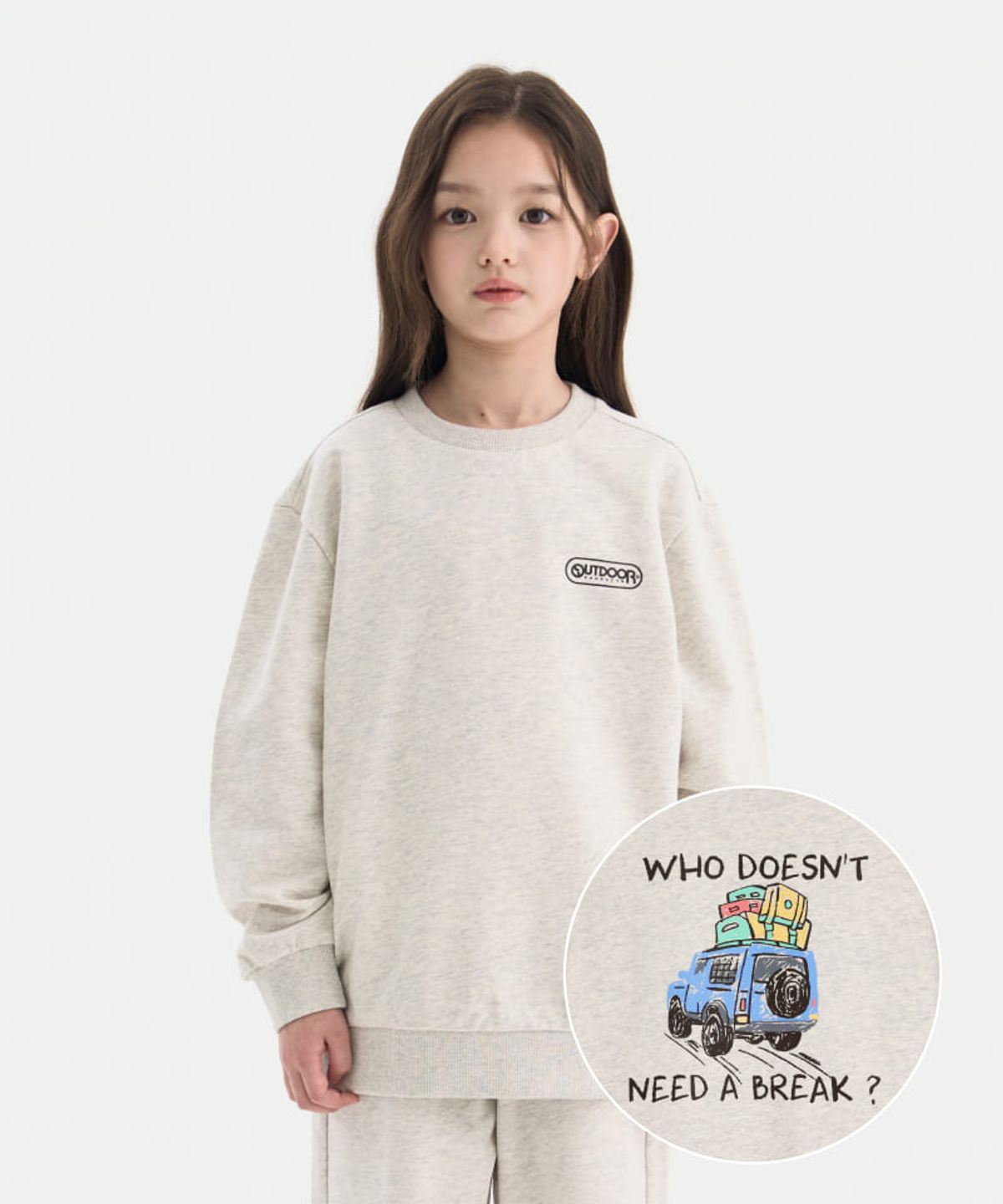 아웃도어 프로덕츠 키즈(OUTDOOR PRODUCTS KIDS) 미니쮸리 백 그래픽 맨투맨 (오트밀) OD261IMM08_OTM