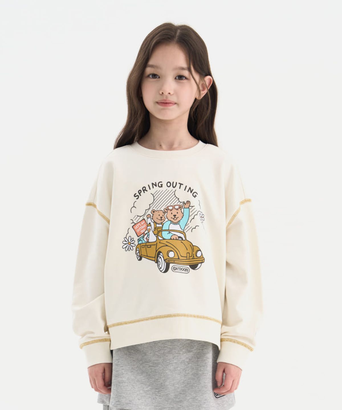 아웃도어 프로덕츠 키즈(OUTDOOR PRODUCTS KIDS) 여아 세미크롭 베어 맨투맨 (크림) OD261IMM73_CRE