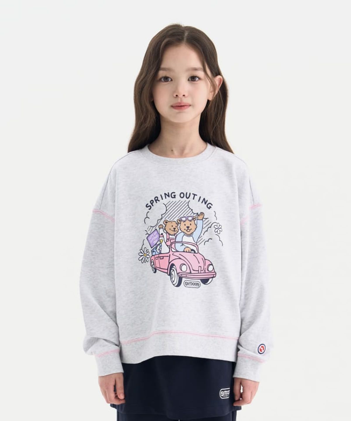 아웃도어 프로덕츠 키즈(OUTDOOR PRODUCTS KIDS) 여아 세미크롭 베어 맨투맨 (멜란지 화이트) OD261IMM73_MWH