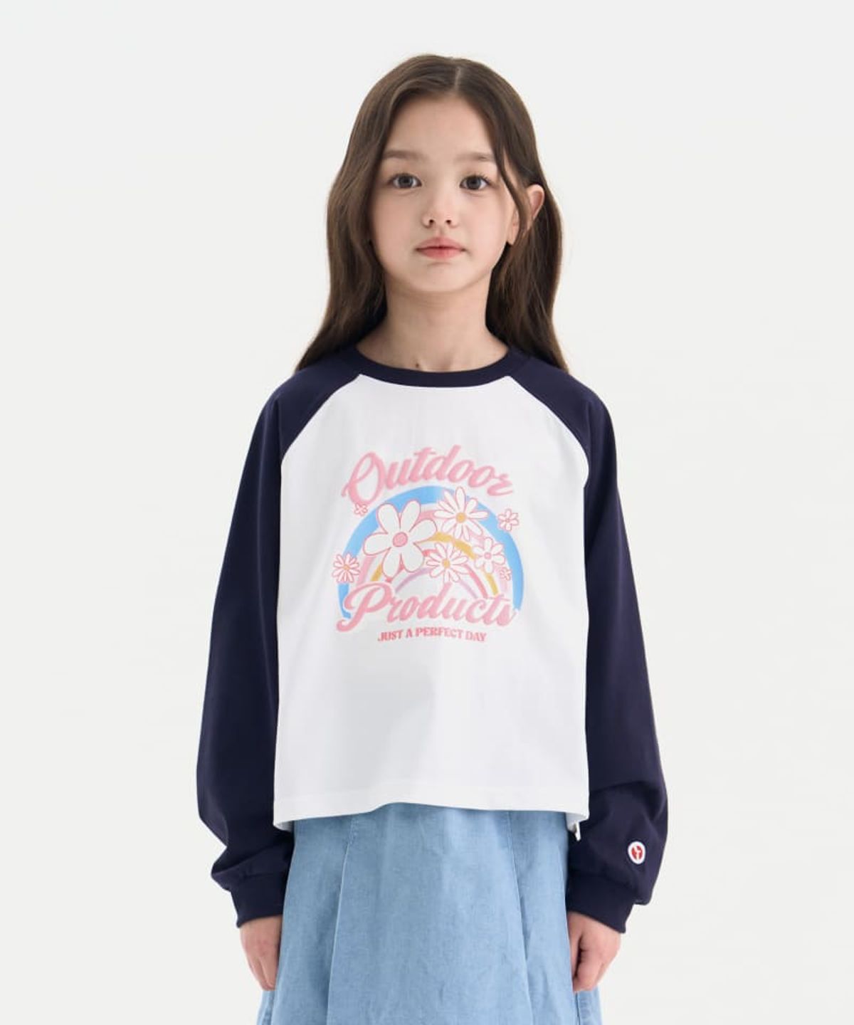 아웃도어 프로덕츠 키즈(OUTDOOR PRODUCTS KIDS) 여아 그래픽 라글란 티셔츠 (다크 네이비) OD261ILS71_DNY