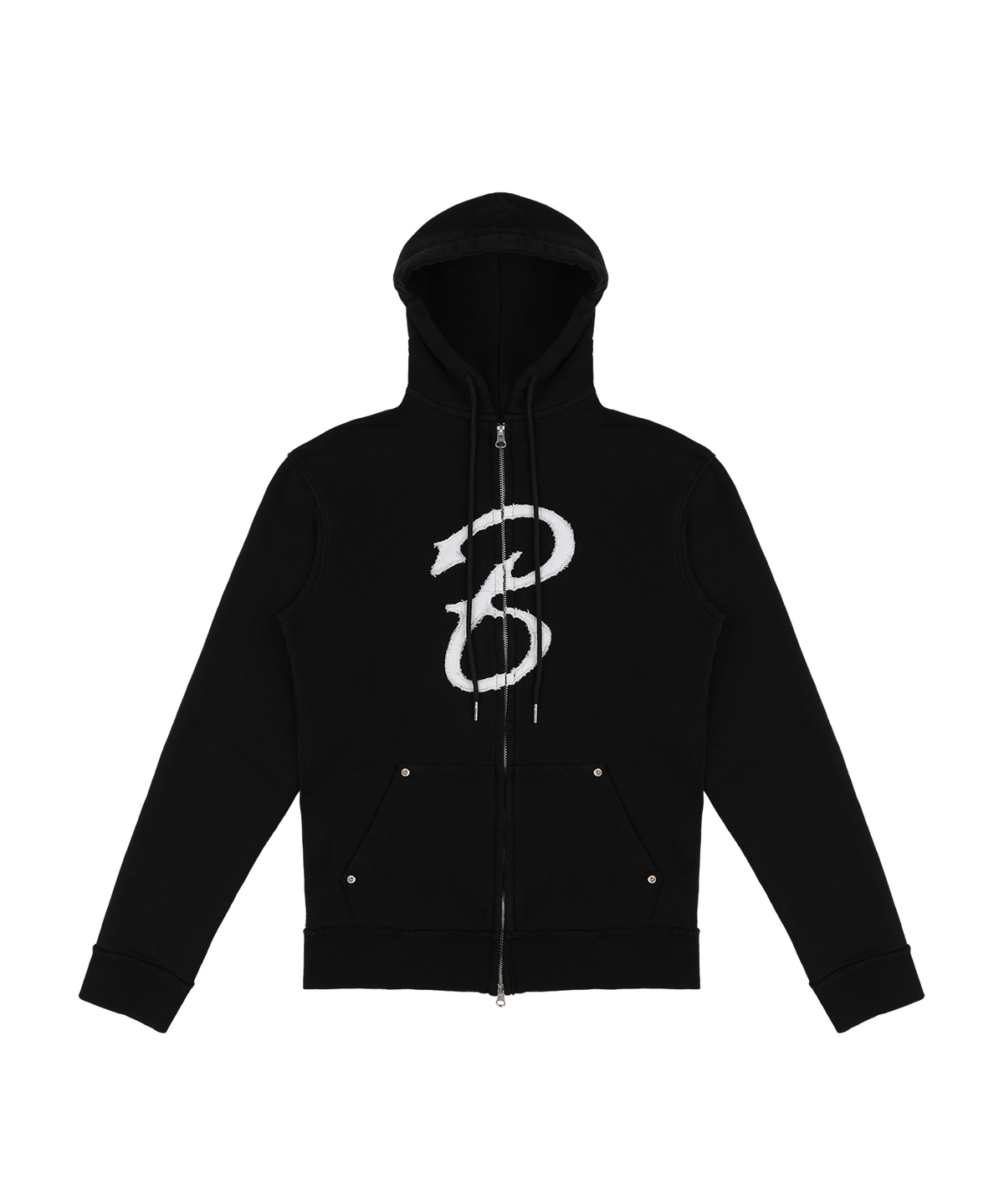 본엑스(BORNX) Washed Appliqué Hooded Zip-Up (Black)