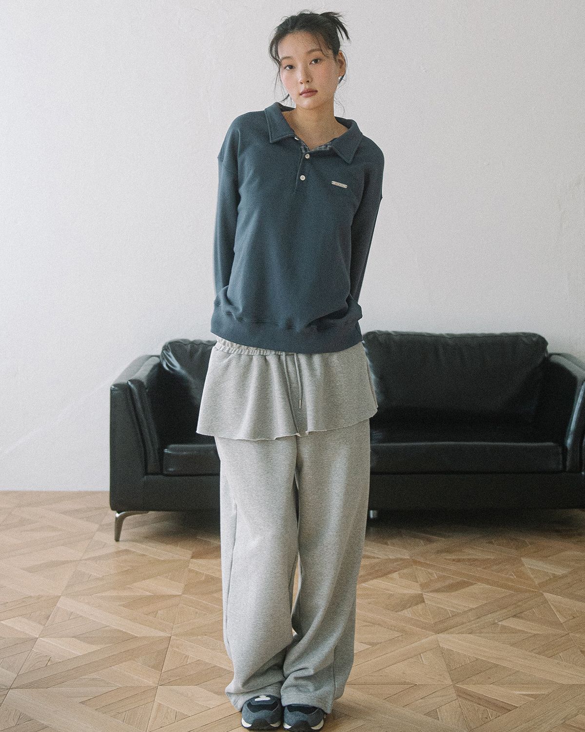 해비즘(HAVISM) WP CHECKED COLLAR SWEATSHIRT(NAVY)