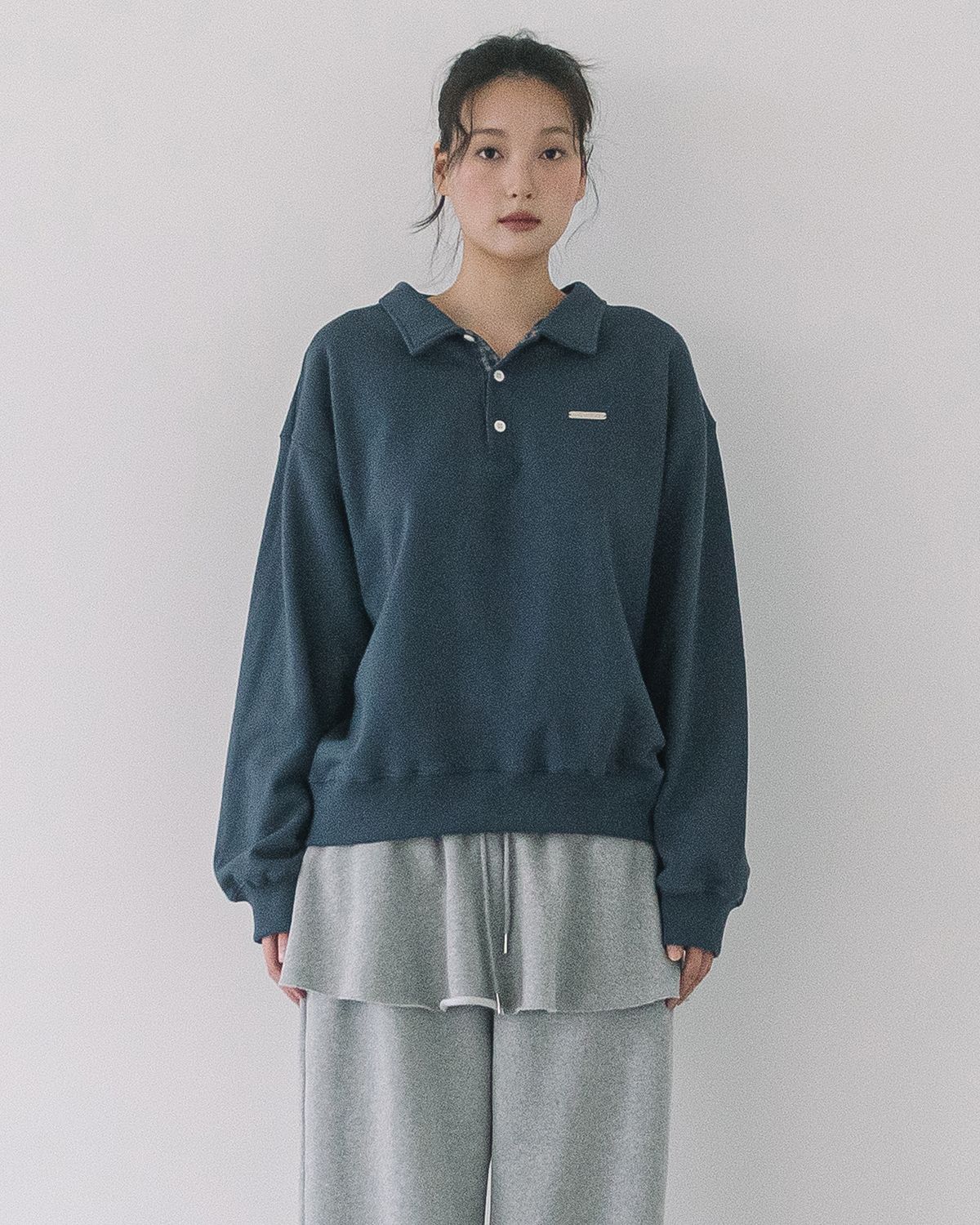 해비즘(HAVISM) WP CHECKED COLLAR SWEATSHIRT(NAVY)
