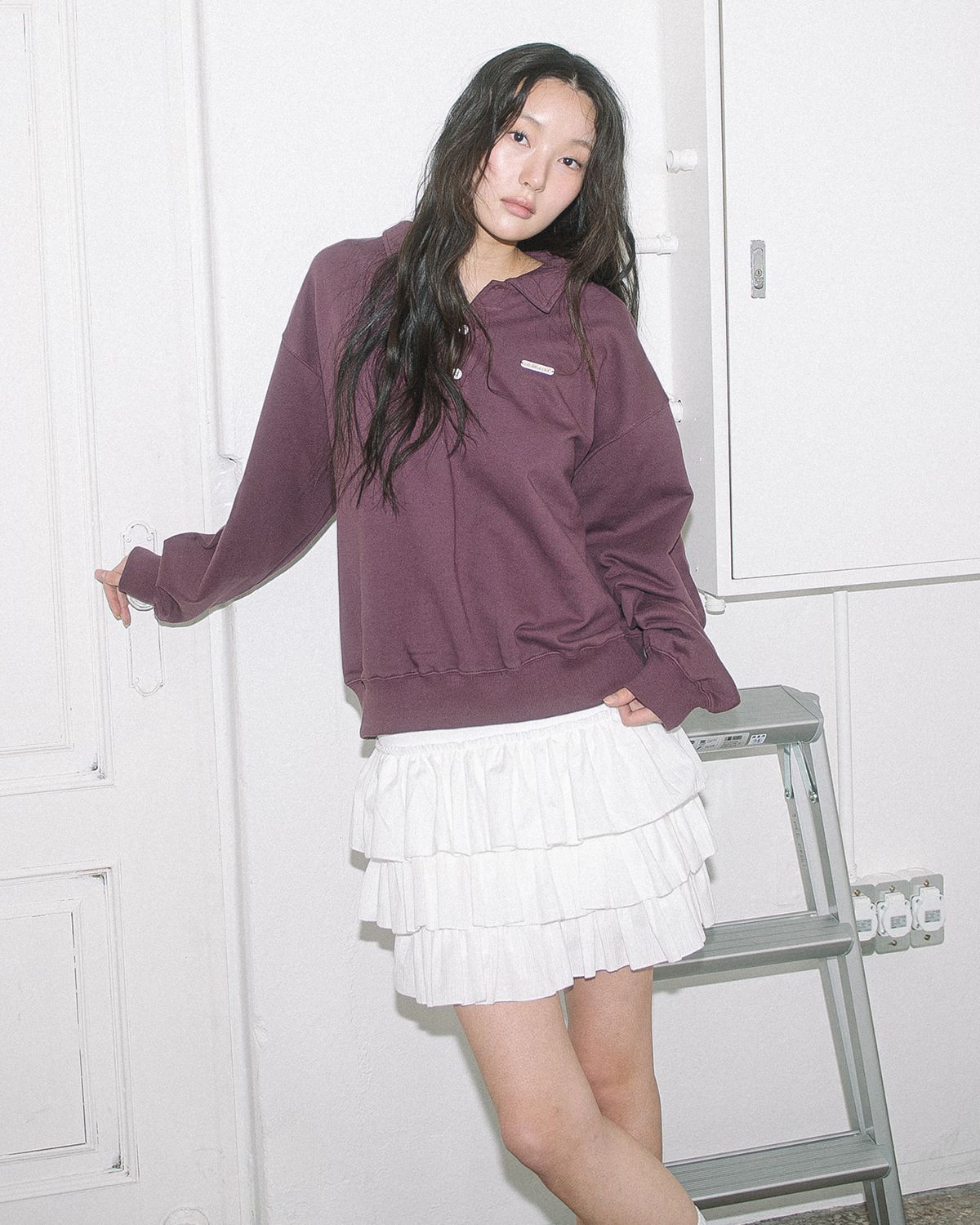 해비즘(HAVISM) WP CHECKED COLLAR SWEATSHIRT(WINE)