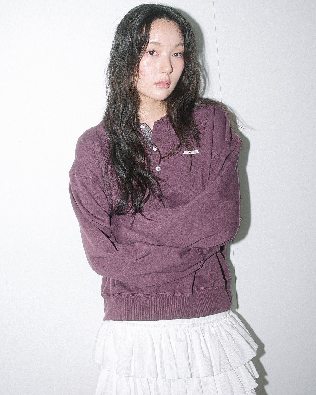 해비즘(HAVISM) WP CHECKED COLLAR SWEATSHIRT(WINE)