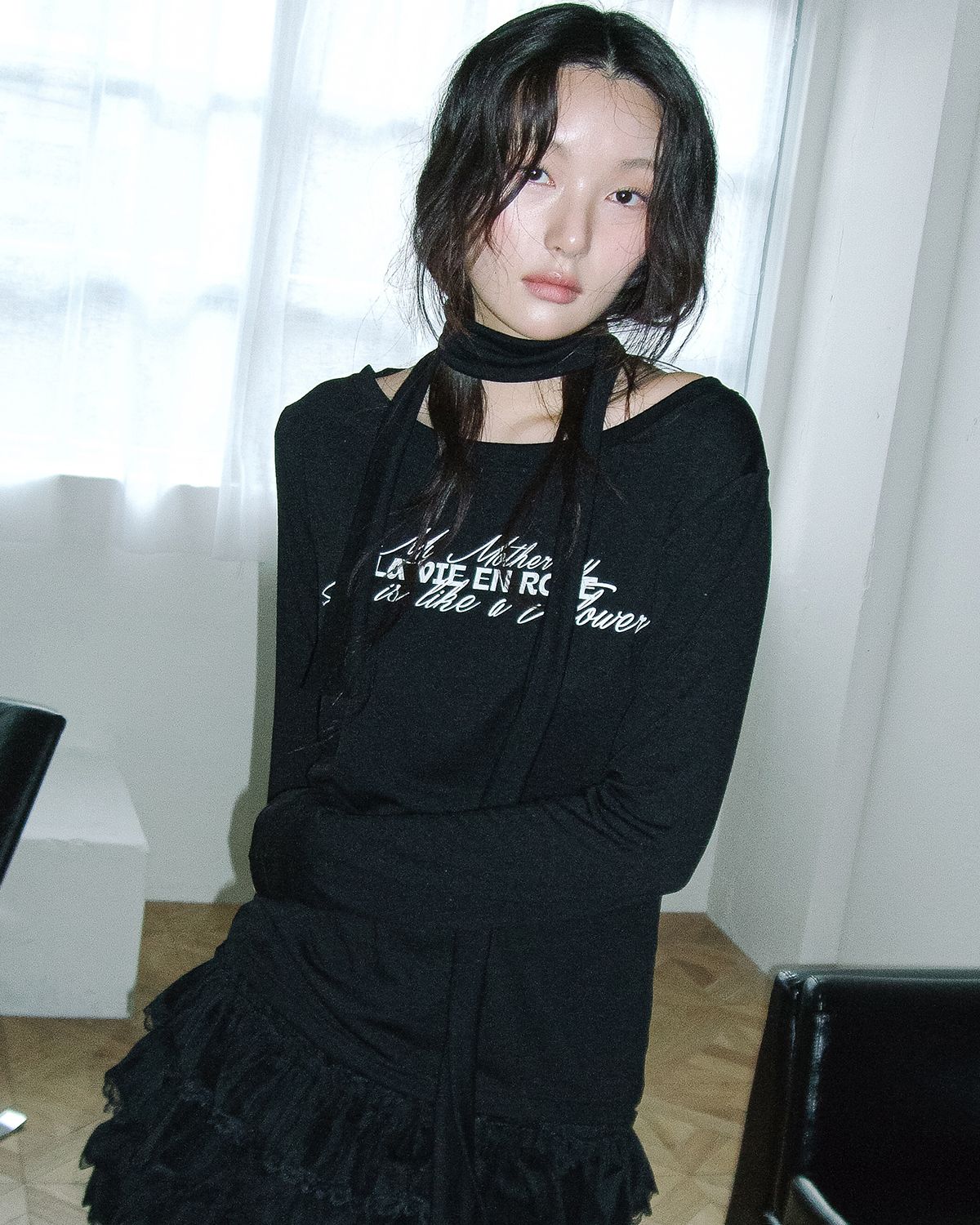해비즘(HAVISM) LVER BOAT NECK L/S TEE(BLACK)