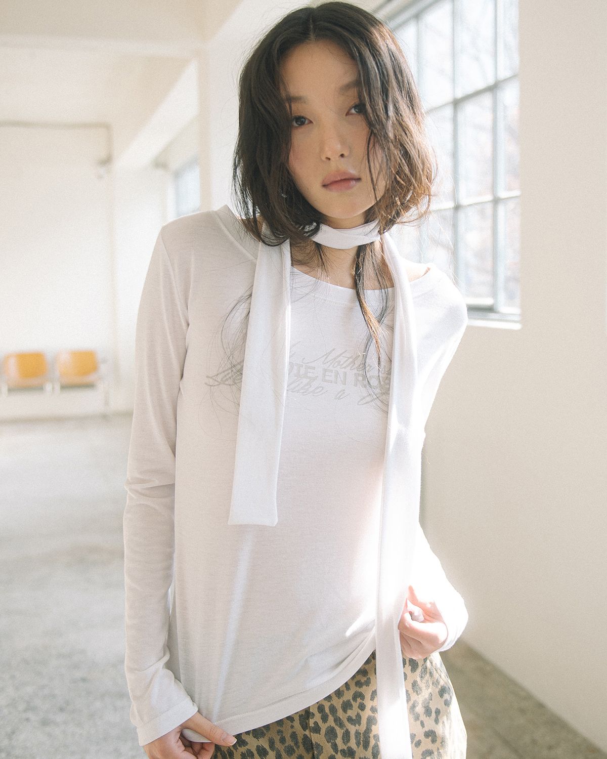 해비즘(HAVISM) LVER BOAT NECK L/S TEE(WHITE)