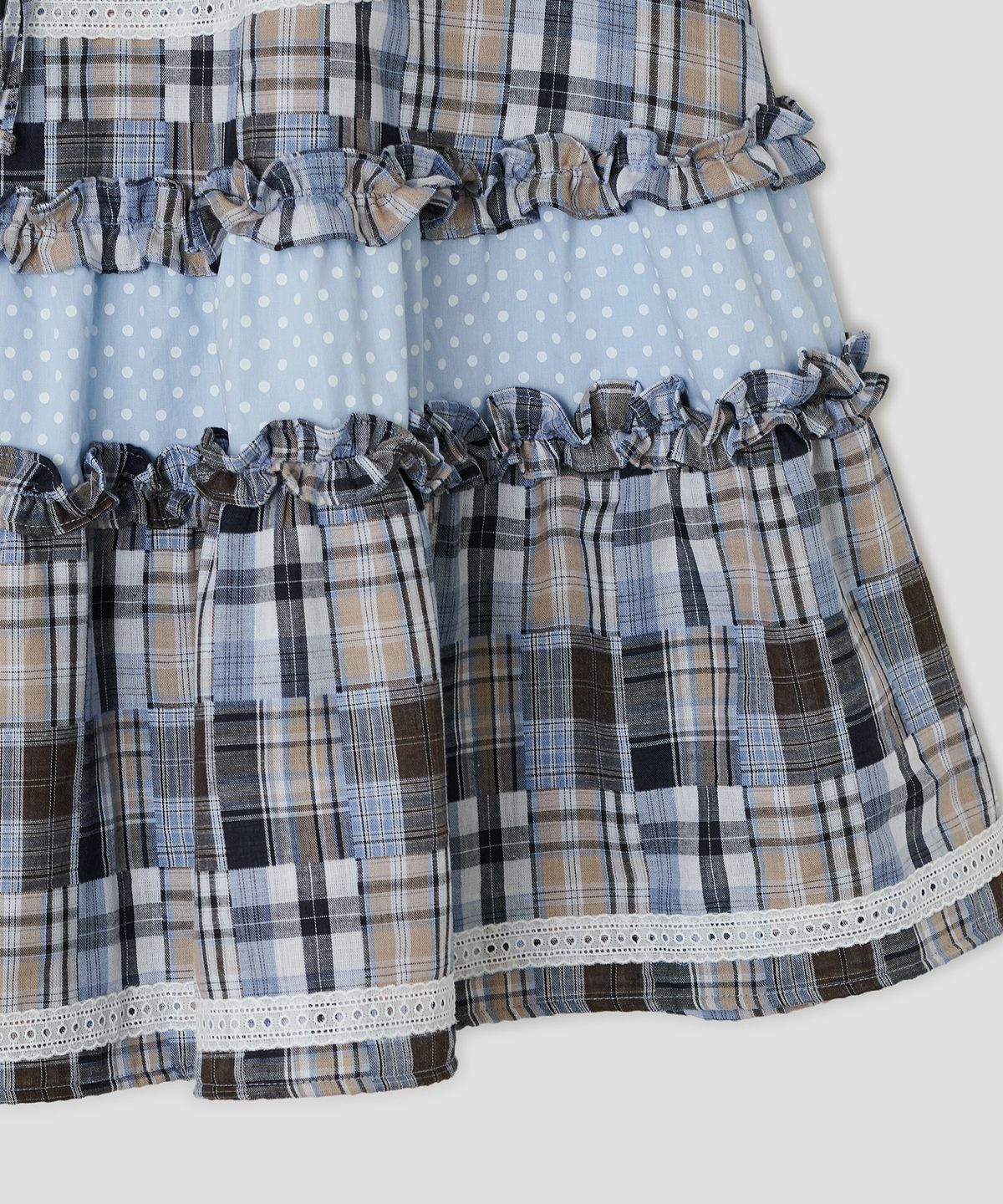 타입서비스(TYPESERVICE) Lace Trim Ruffled Check Skirt [Blue]