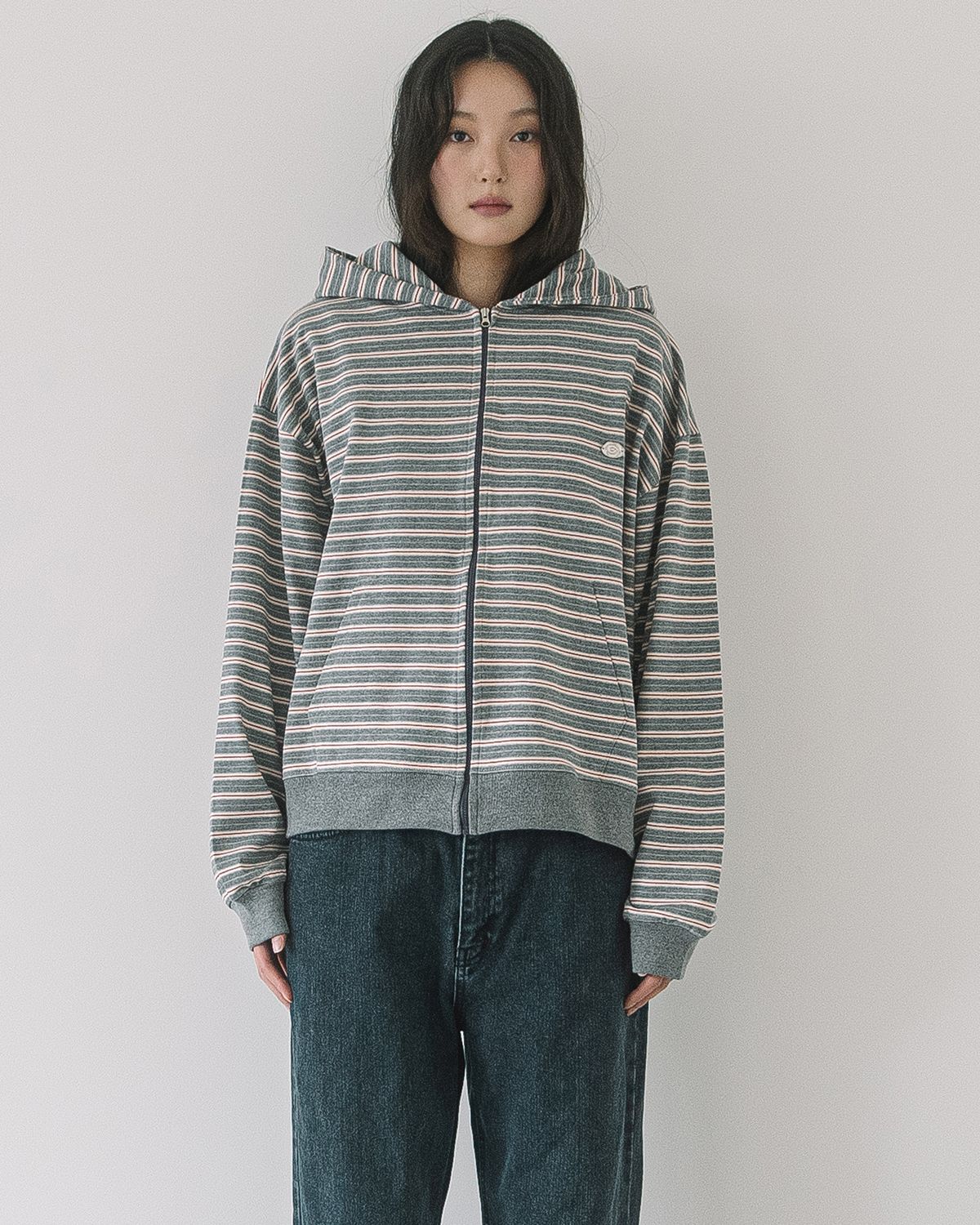 해비즘(HAVISM) WP STRIPE THIN ZIP UP HOOD(GREY)