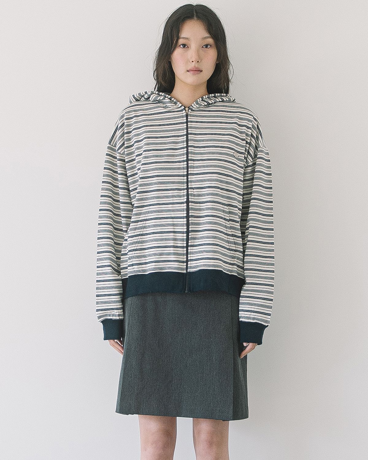 해비즘(HAVISM) WP STRIPE THIN ZIP UP HOOD(NAVY)