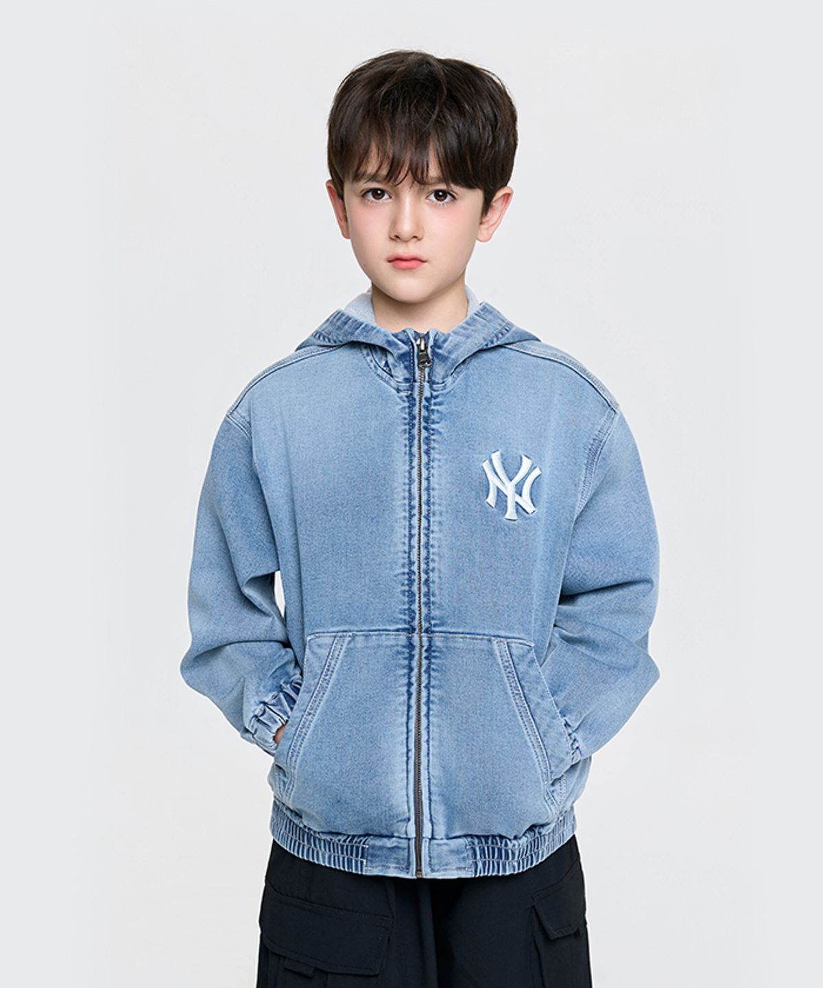 엠엘비 키즈(MLB KIDS) 베이직 져지데님 후드 집업 자켓 NY (Blue)