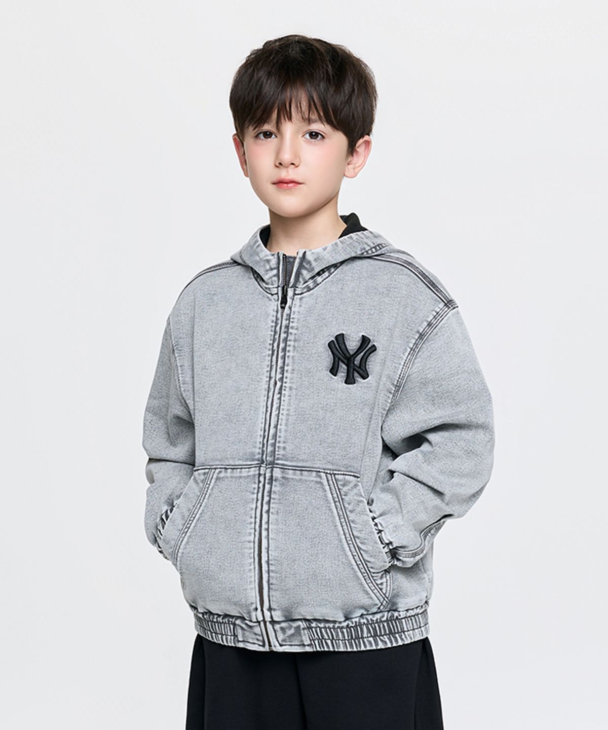 엠엘비 키즈(MLB KIDS) 베이직 져지데님 후드 집업 자켓 NY (L.Grey)