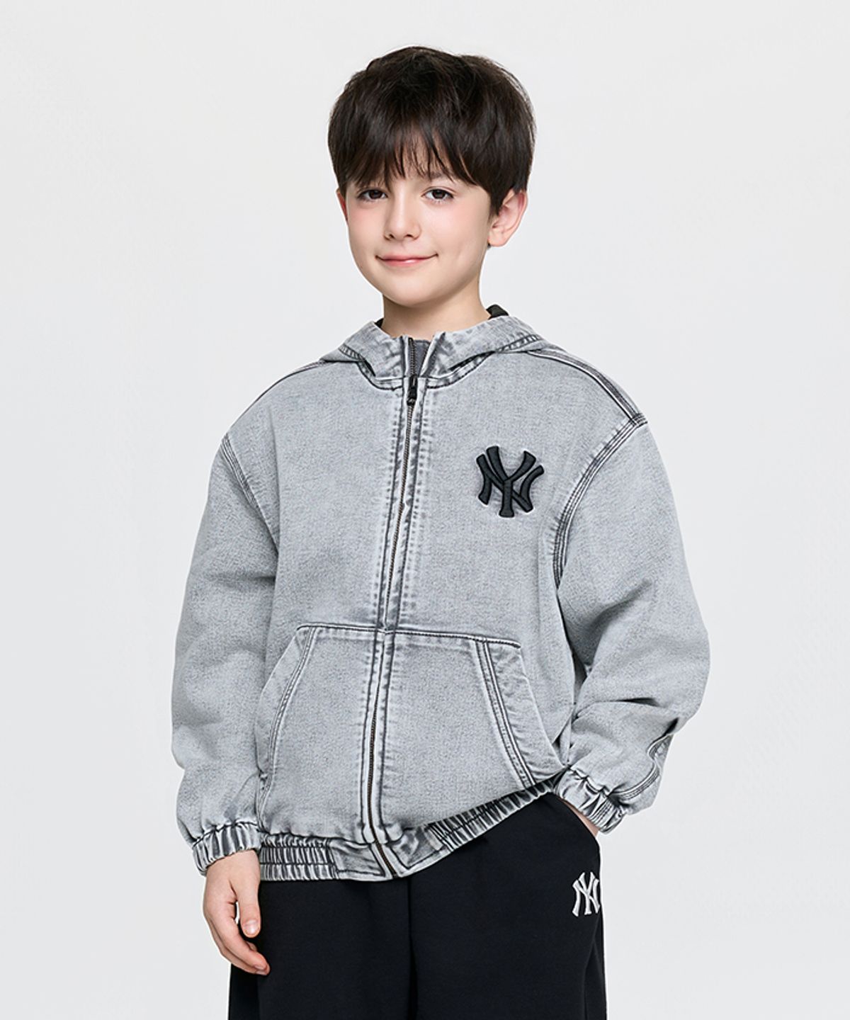 엠엘비 키즈(MLB KIDS) 베이직 져지데님 후드 집업 자켓 NY (L.Grey)