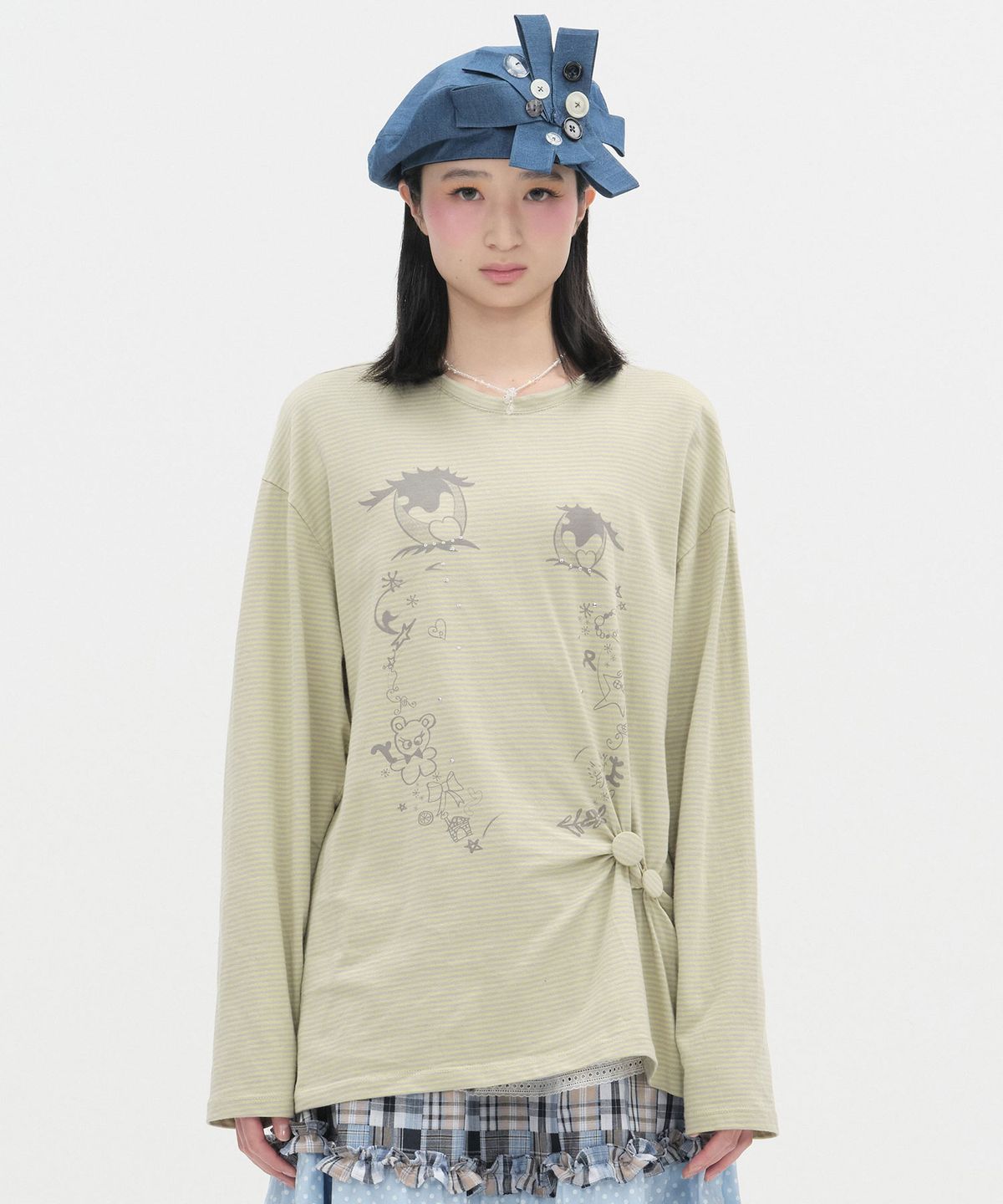 타입서비스(TYPESERVICE) Cry Eyes Ruched Stripe Top [Green]