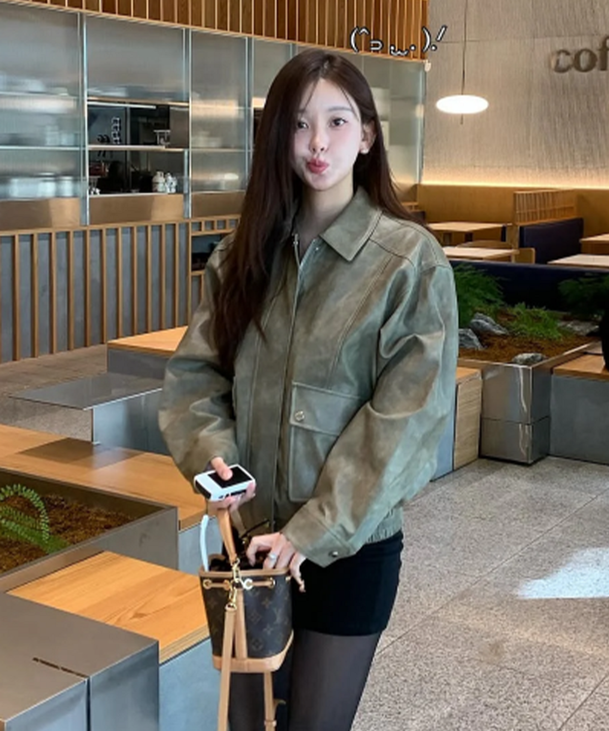 제너럴아이디어(GENERALIDEA) 페이크 레더 포켓 블루종 점퍼 [ASH KHAKI] / GF1LJK502