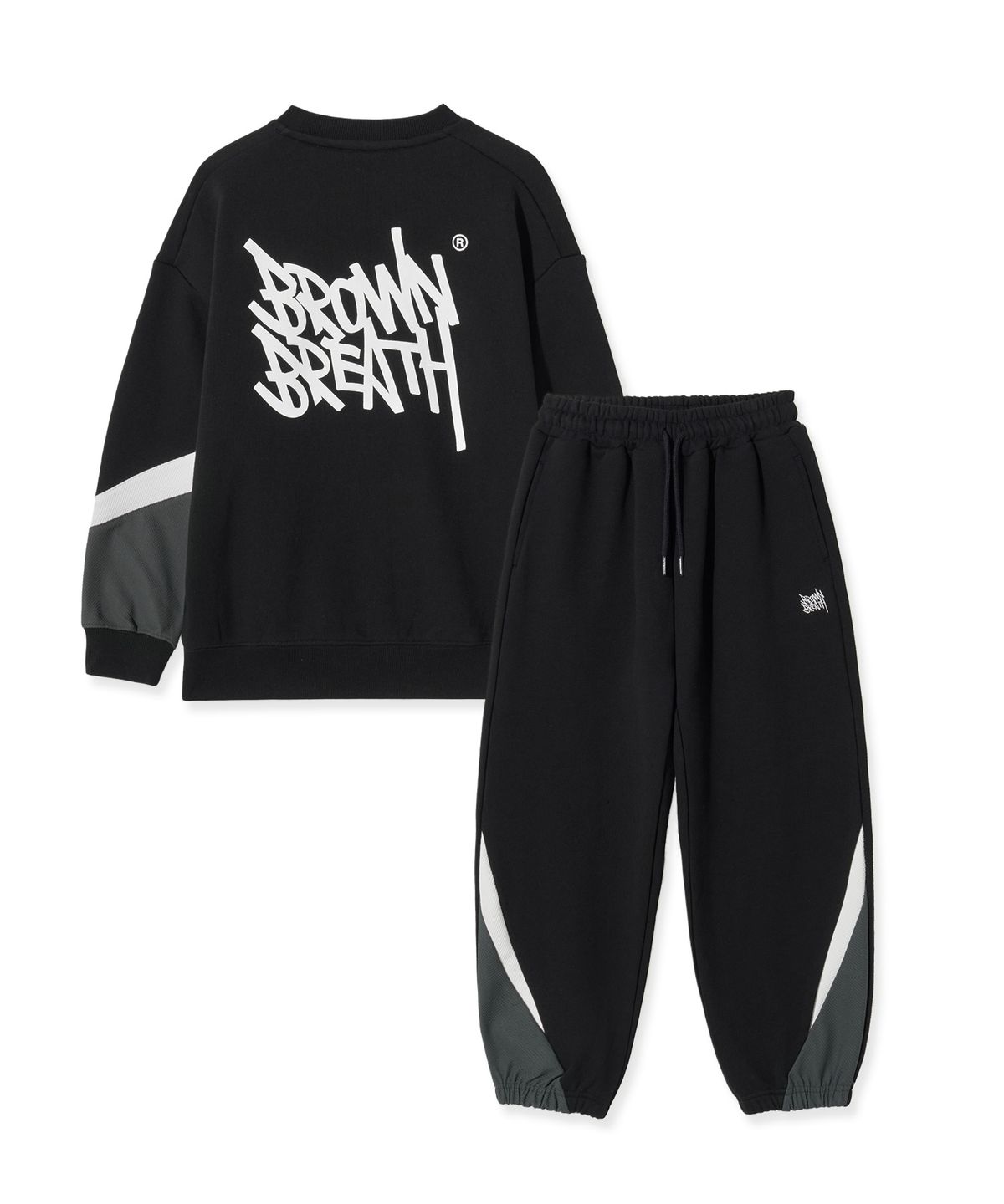 브라운브레스 키즈(BROWNBREATH KIDS) KIDS TAG COLOR BLOCK CREWNECK SETUP- BLACK