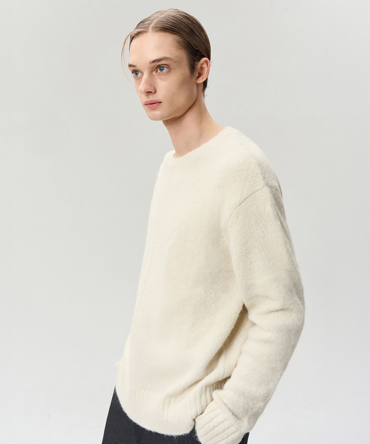 리이 맨(RERHEE MEN) UNISEX WOOL BLEND KNIT TOP IVORY