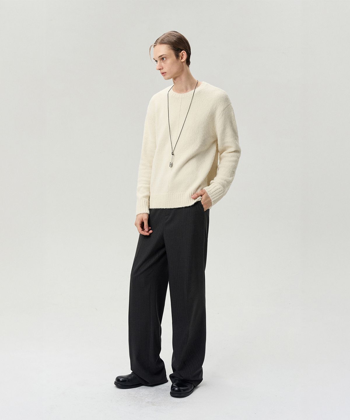 리이 맨(RERHEE MEN) UNISEX WOOL BLEND KNIT TOP IVORY