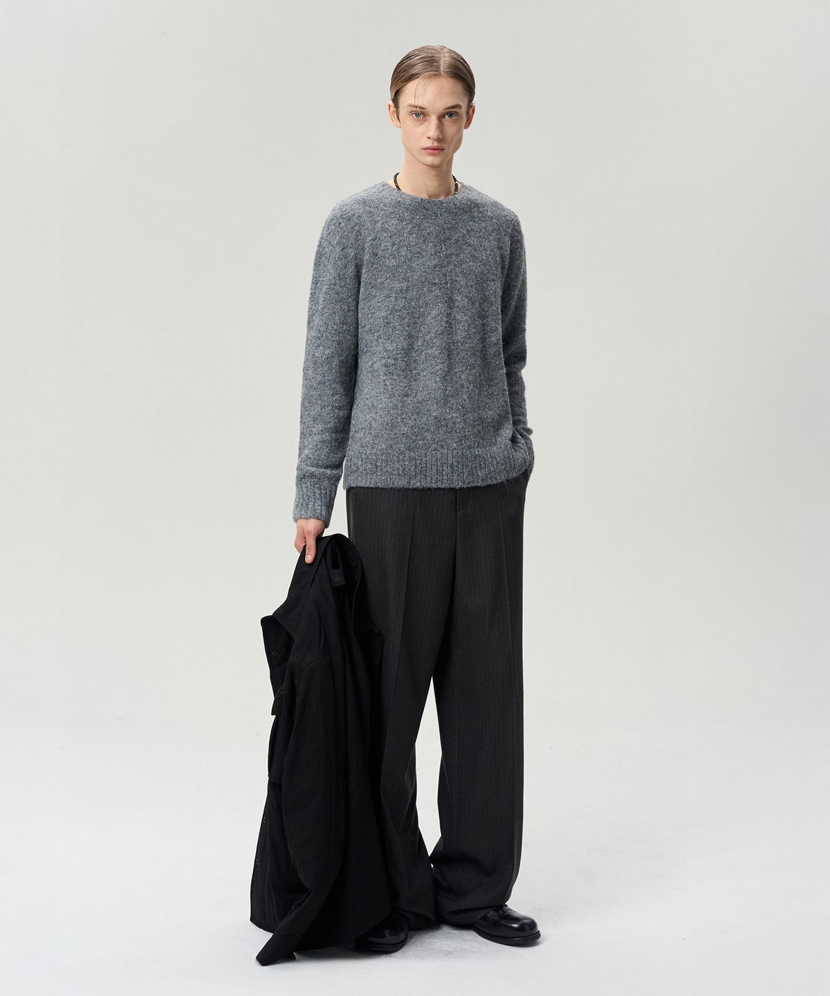 리이 맨(RERHEE MEN) UNISEX WOOL BLEND KNIT TOP DARK GRAY