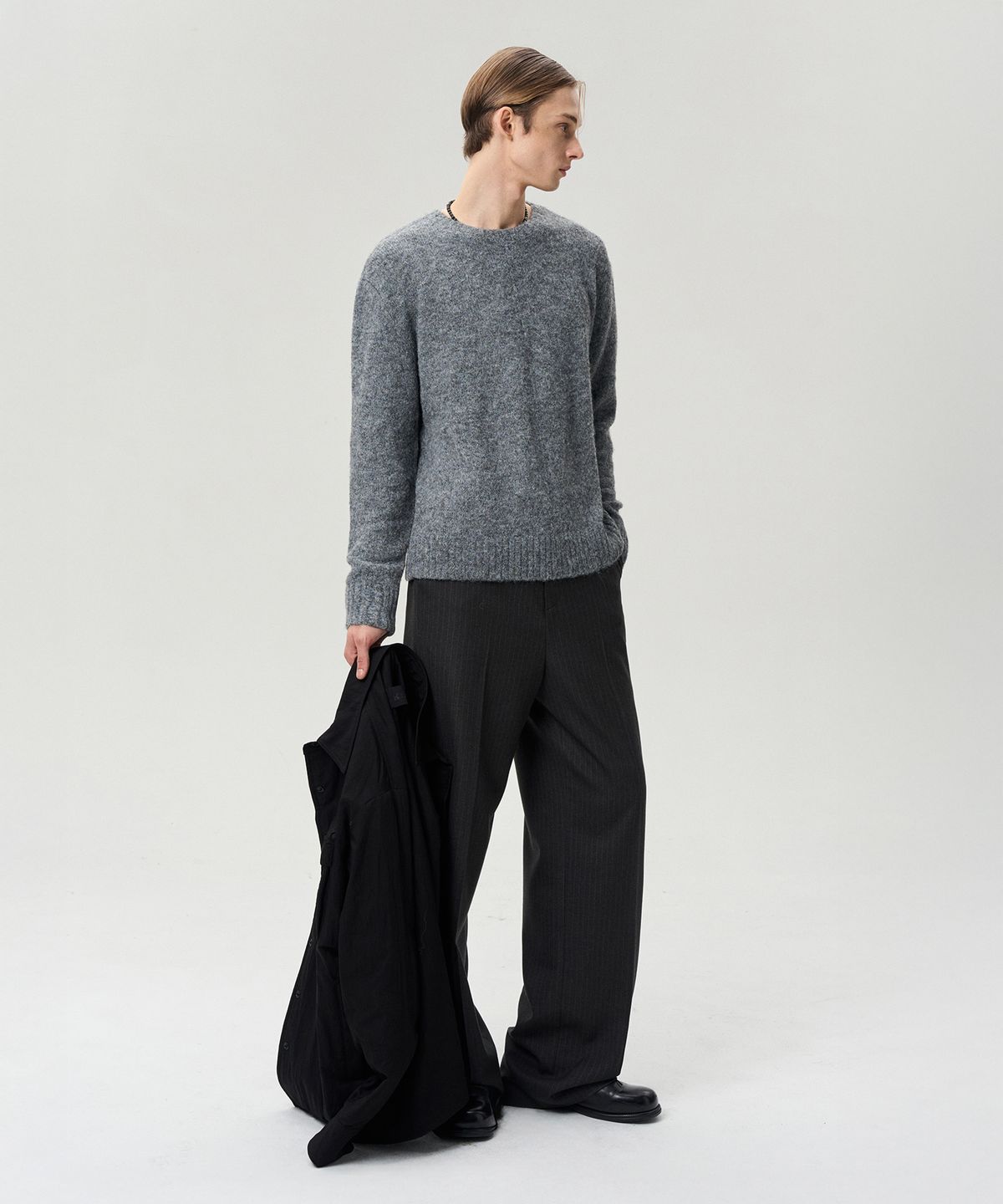 리이 맨(RERHEE MEN) UNISEX WOOL BLEND KNIT TOP DARK GRAY