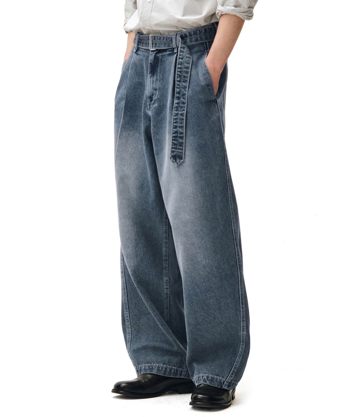 데케트(DECET) Belted Barrel Wide Leg Jeans DCPT072Blue - 사이즈 & 후기 | 무신사