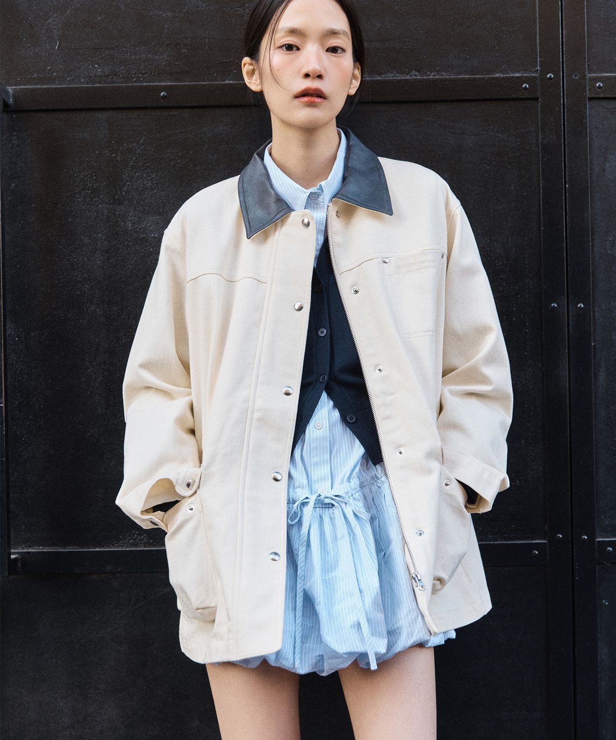 미쏘(MIXXO) 벌룬 셔츠카라 원피스_MIWOWG202C
